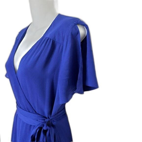 LULUS RISE TO THE OCCASTION ROYAL BLUE WRAP DRESS BUTTERFLY SLEEVE SIZE MEDIIUM - Picture 8 of 14
